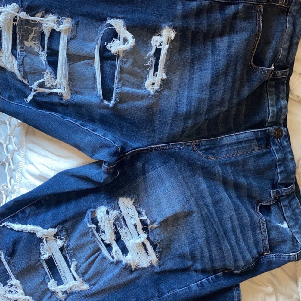 American Eagle super high rise distress jeggings